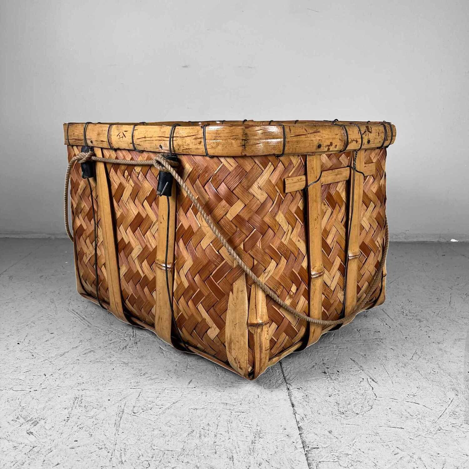 Authentieke Vintage Handgevlochten Bamboe Oogstmand Japan