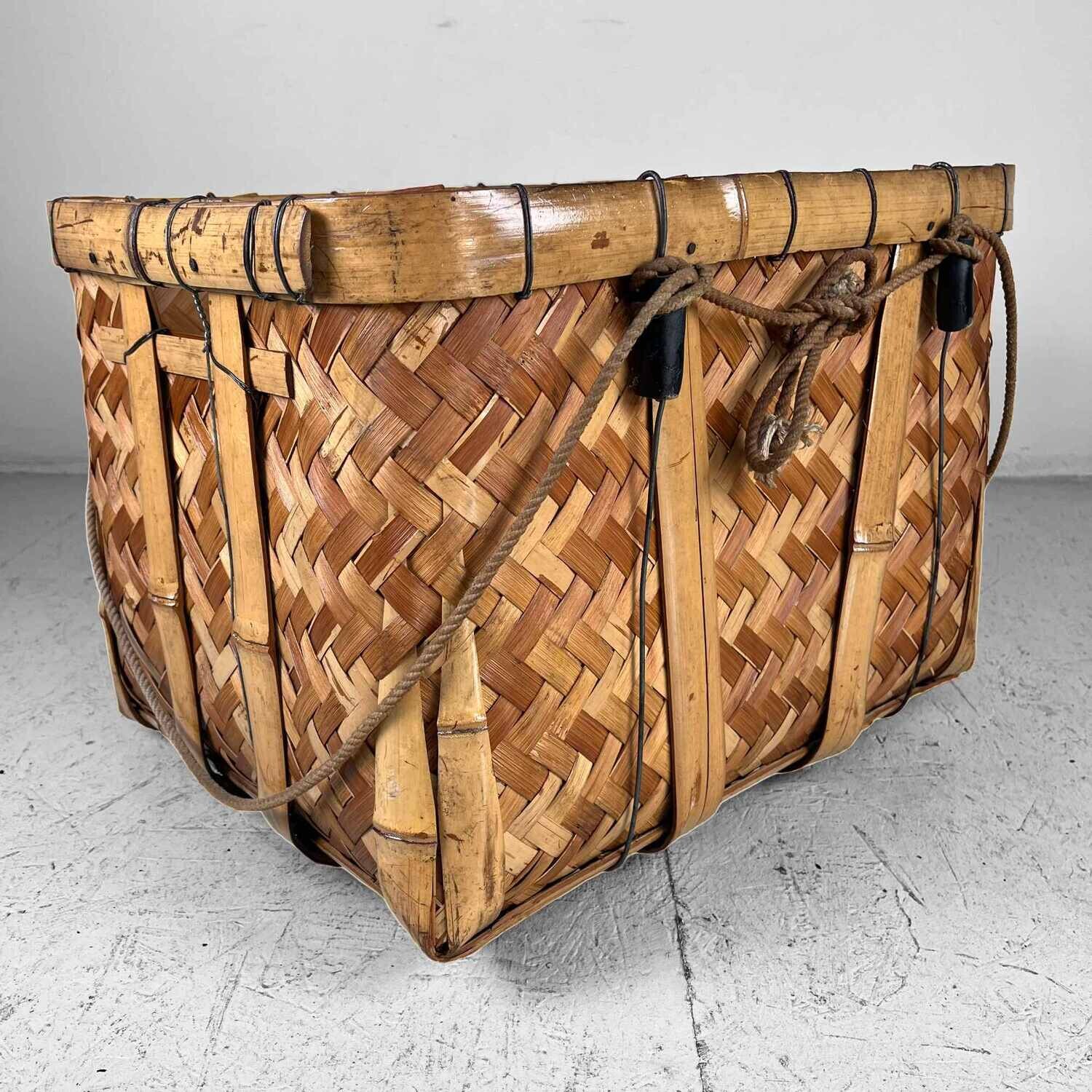 Authentieke Vintage Handgevlochten Bamboe Oogstmand Japan