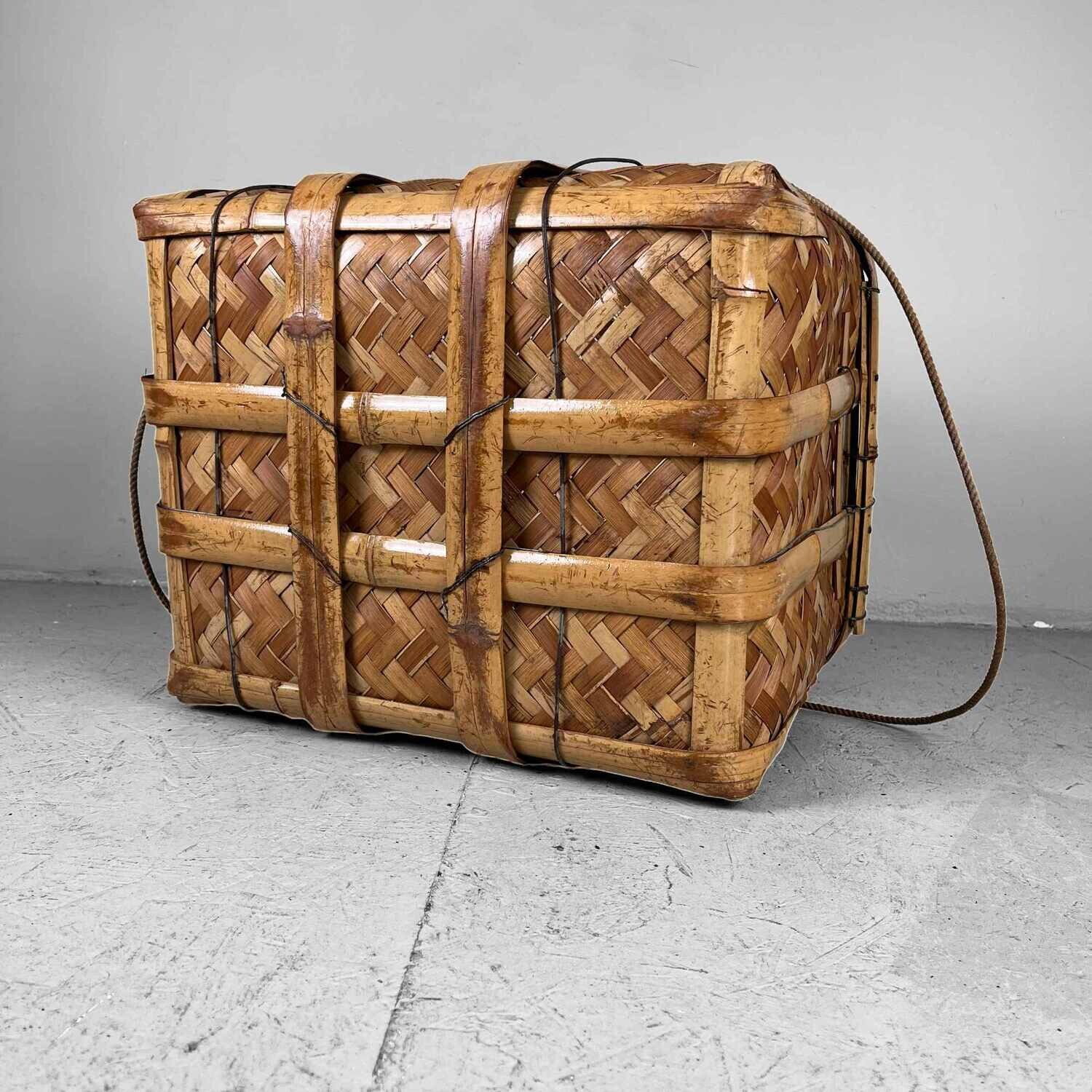 Authentieke Vintage Handgevlochten Bamboe Oogstmand Japan