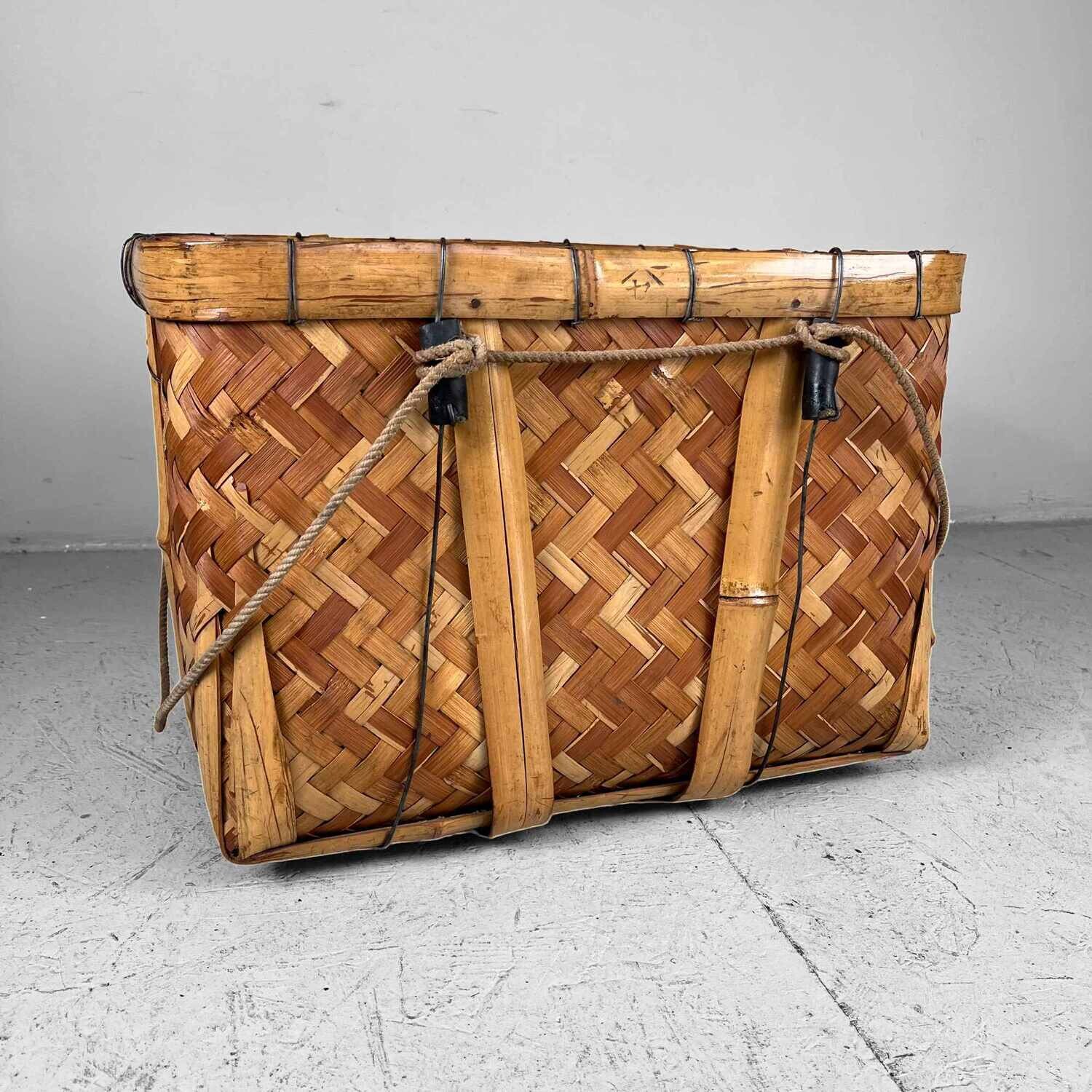 Authentieke Vintage Handgevlochten Bamboe Oogstmand Japan