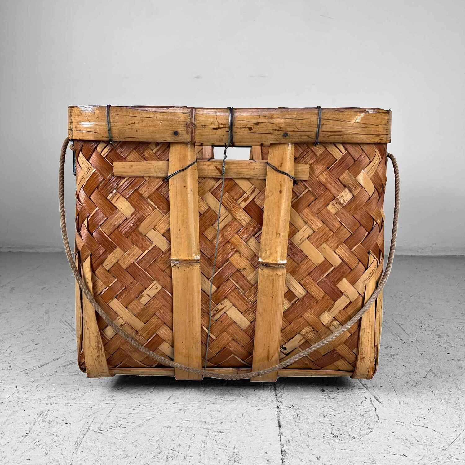 Authentieke Vintage Handgevlochten Bamboe Oogstmand Japan