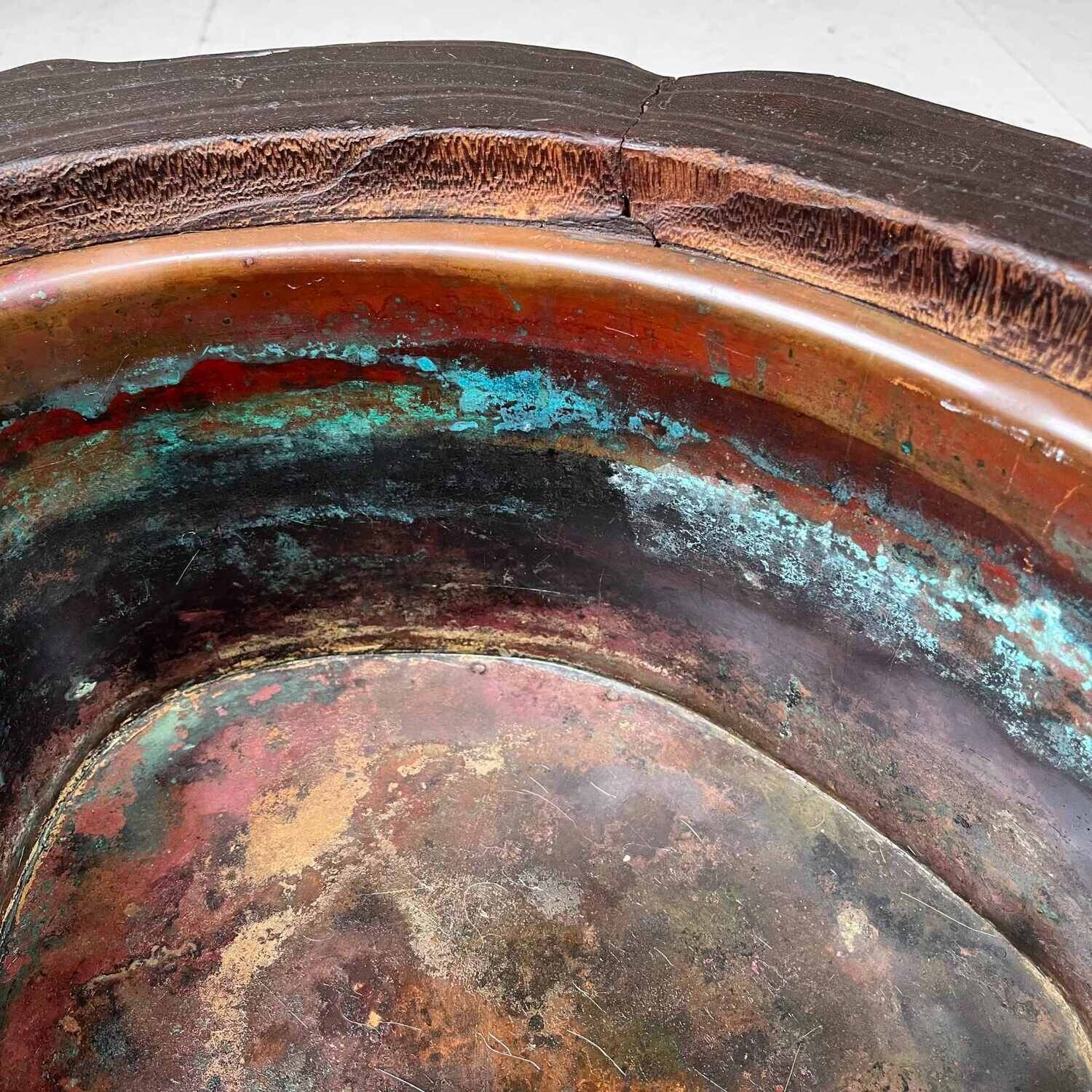 Tree trunk Hibachi - Wood, Copper - Japan - Meiji period (1868-1912)