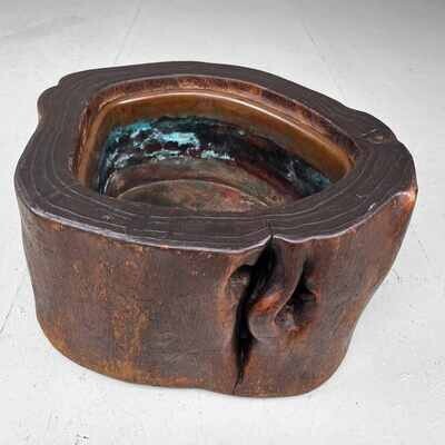 Tree trunk Hibachi - Wood, Copper - Japan - Meiji period (1868-1912)