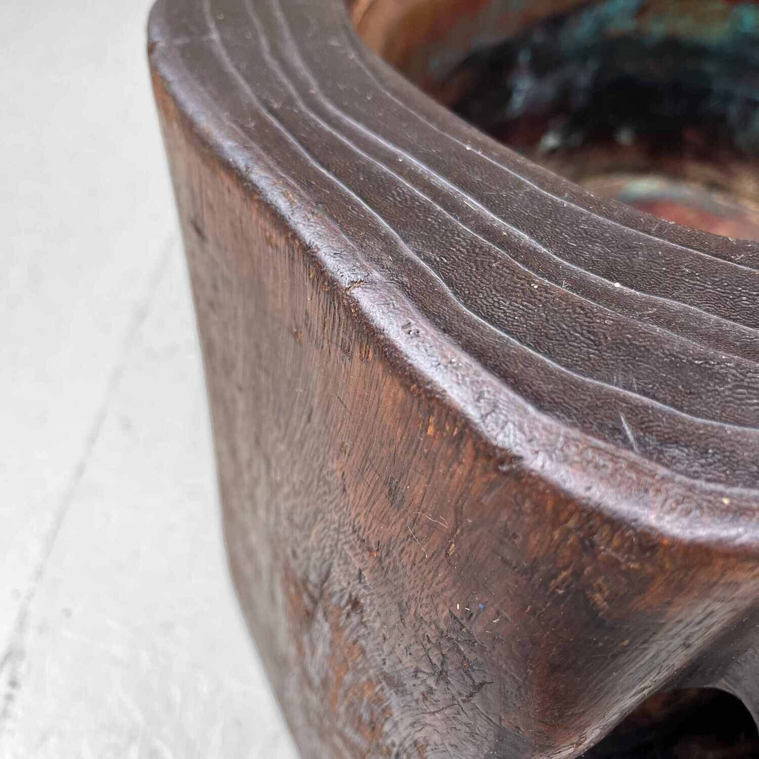 Tree trunk Hibachi - Wood, Copper - Japan - Meiji period (1868-1912)