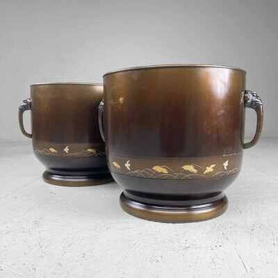 Set Antieke Koperen Hibachi jaren '50 Japan