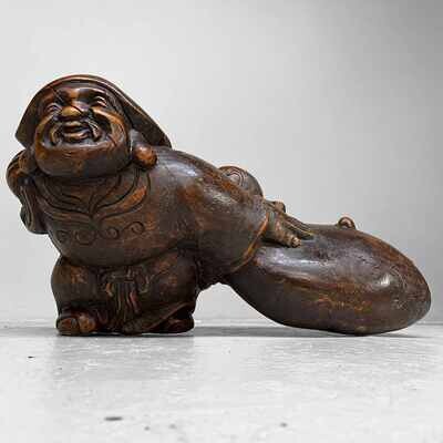 Houten sculptuur Hotei Boeddha 布袋 Japan