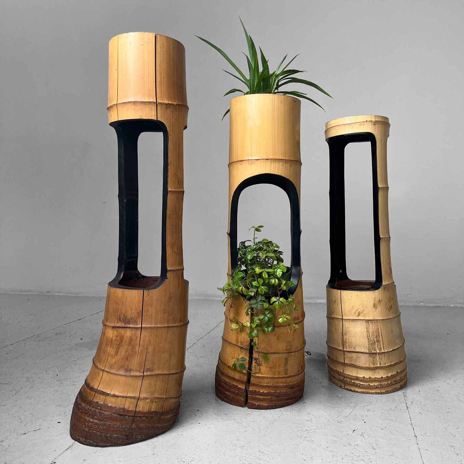 Vintage Bamboo Ikebana "Ni-Ju-Giri" Vase, Circa 1950s, Japan