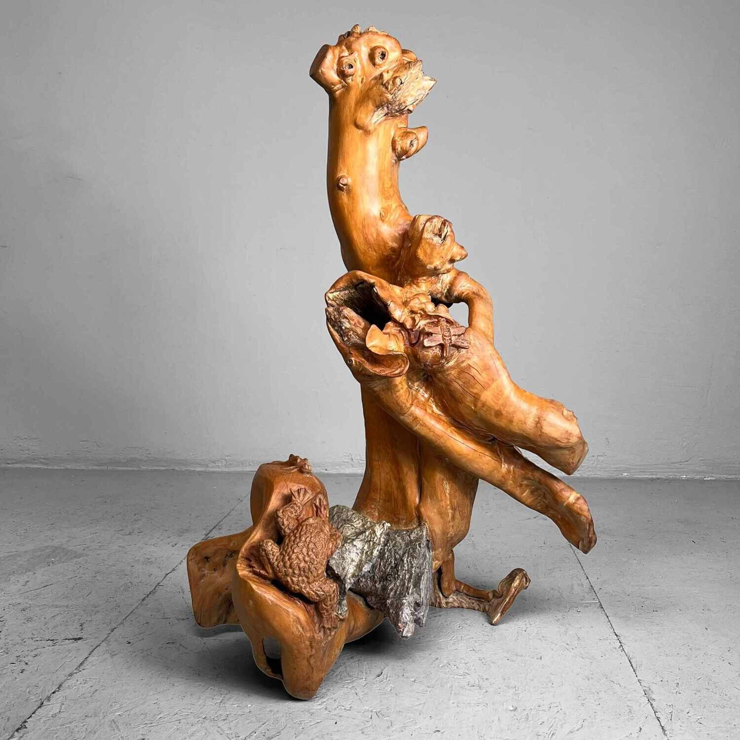 Japanese sculpted Burl Root Wood years Meiji Era