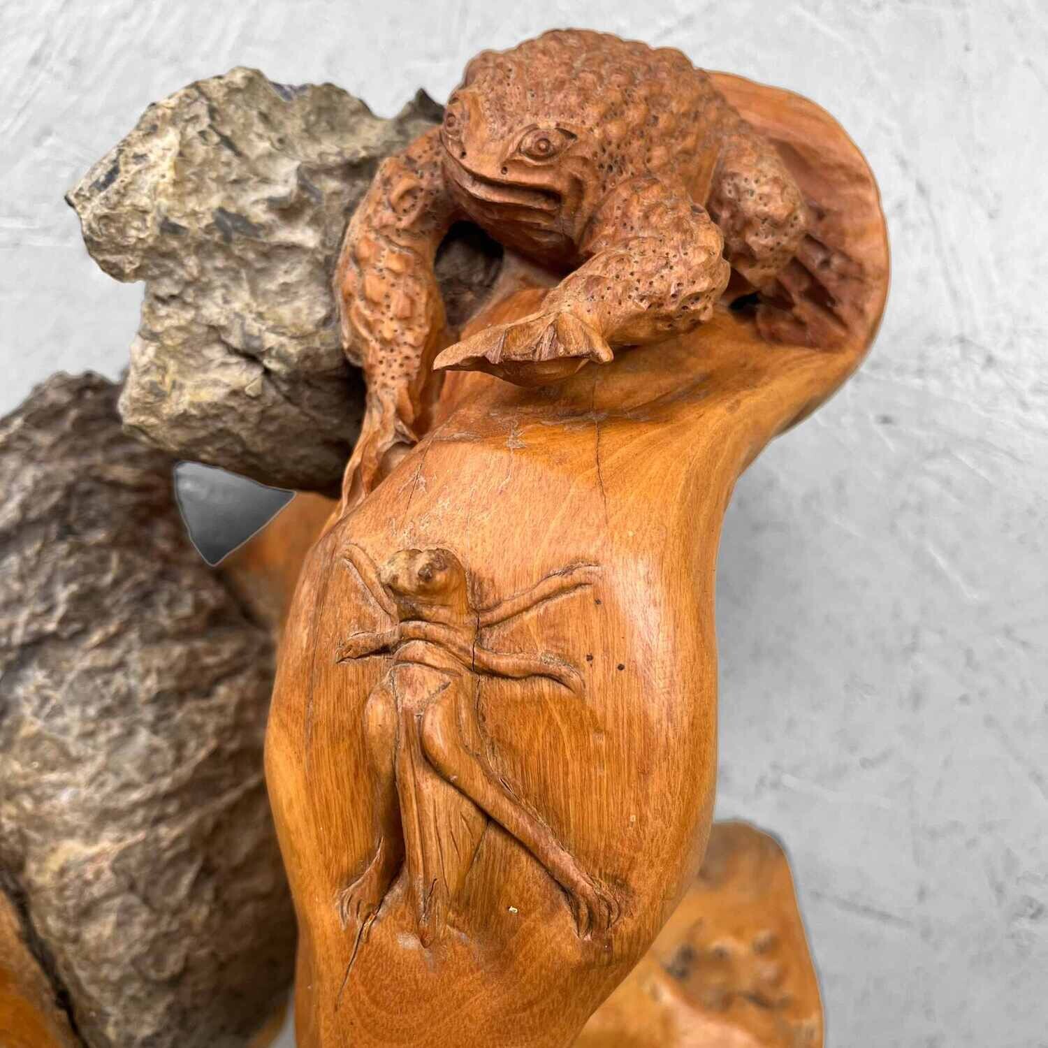 Japanese sculpted Burl Root Wood years Meiji Era