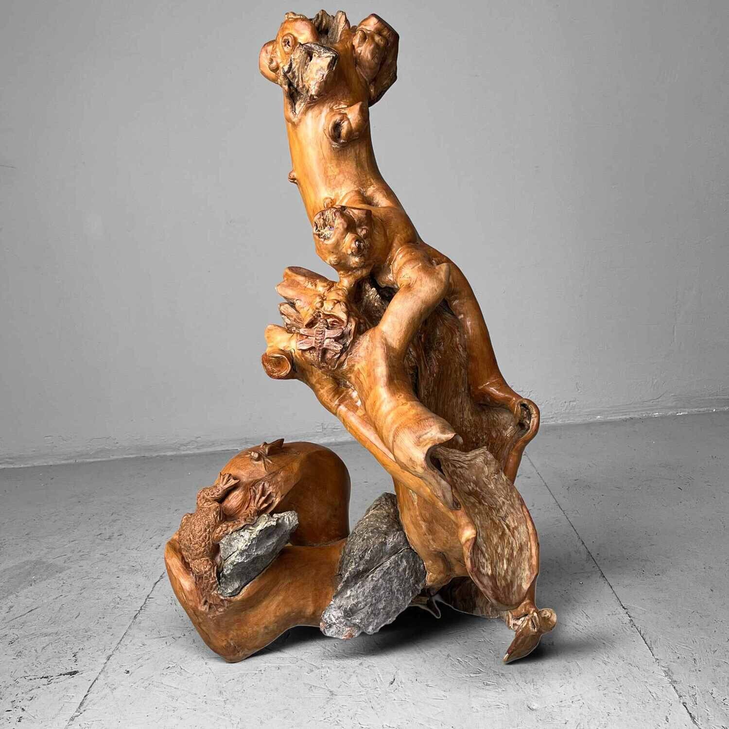 Japanese sculpted Burl Root Wood years Meiji Era