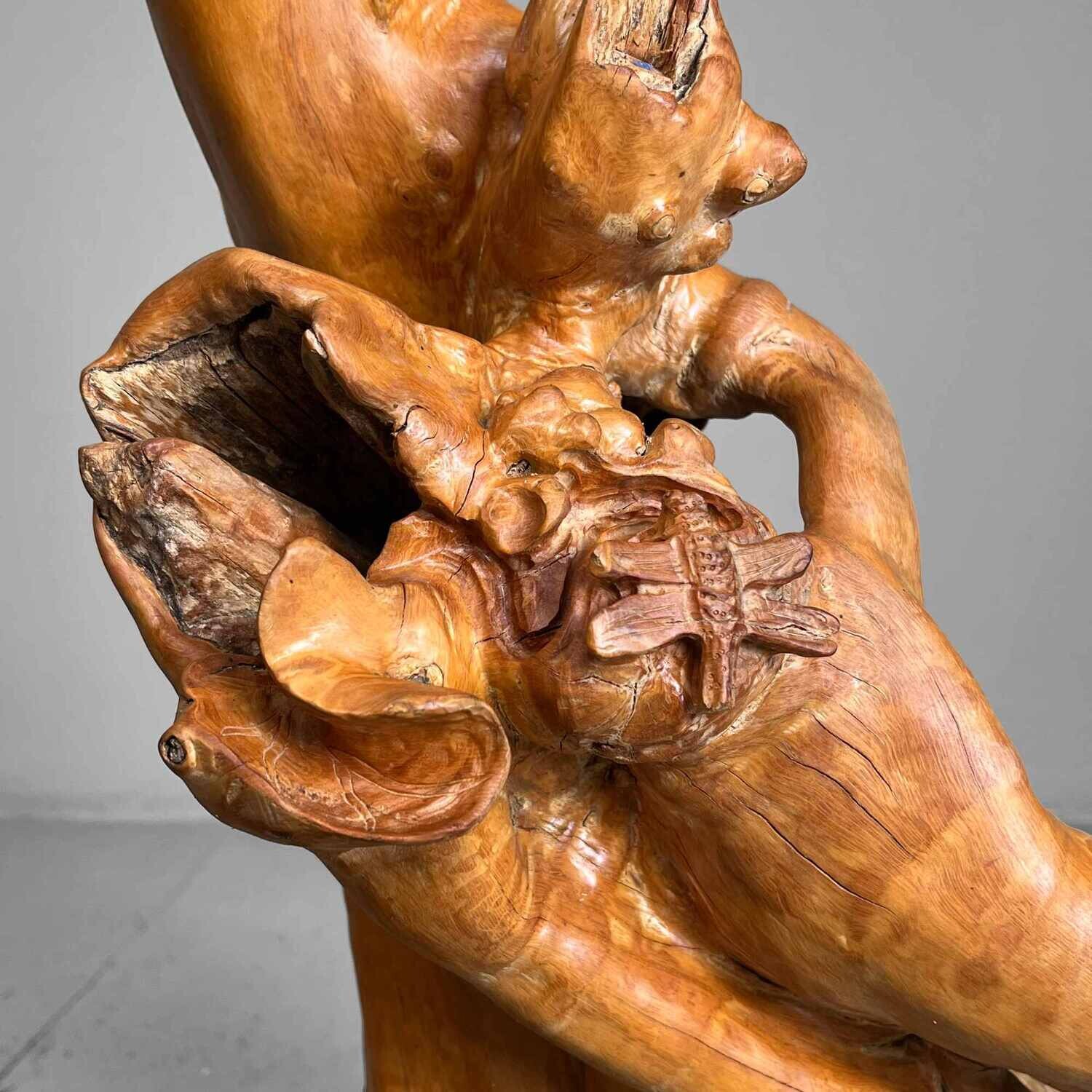 Japanese sculpted Burl Root Wood years Meiji Era