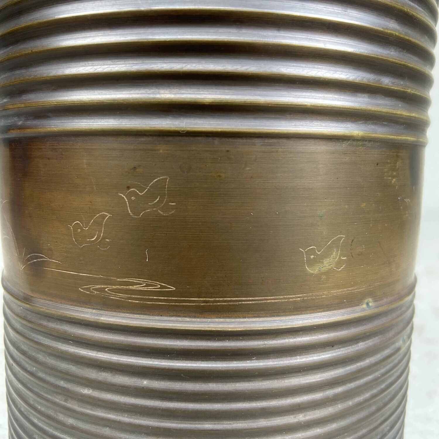 Copper Hibachi with palm/bird decoration, Taishō era (1920s).