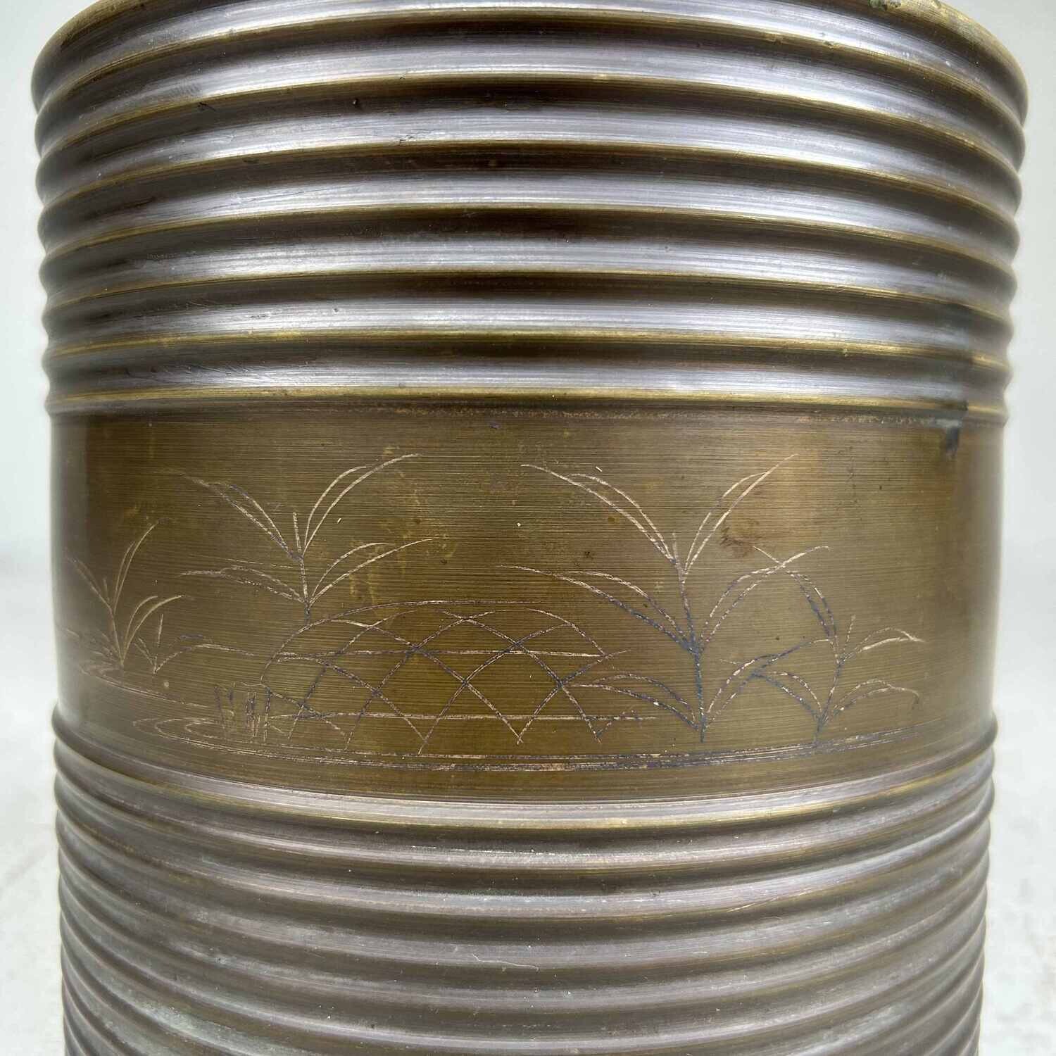 Copper Hibachi with palm/bird decoration, Taishō era (1920s).