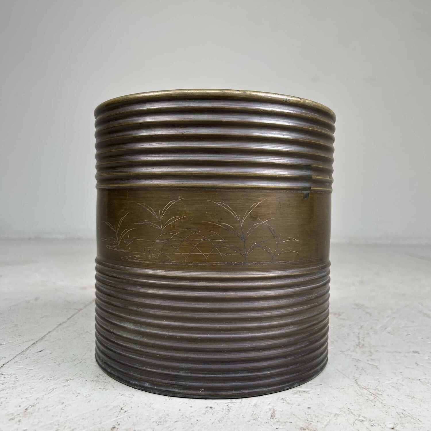 Copper Hibachi with palm/bird decoration, Taishō era (1920s).