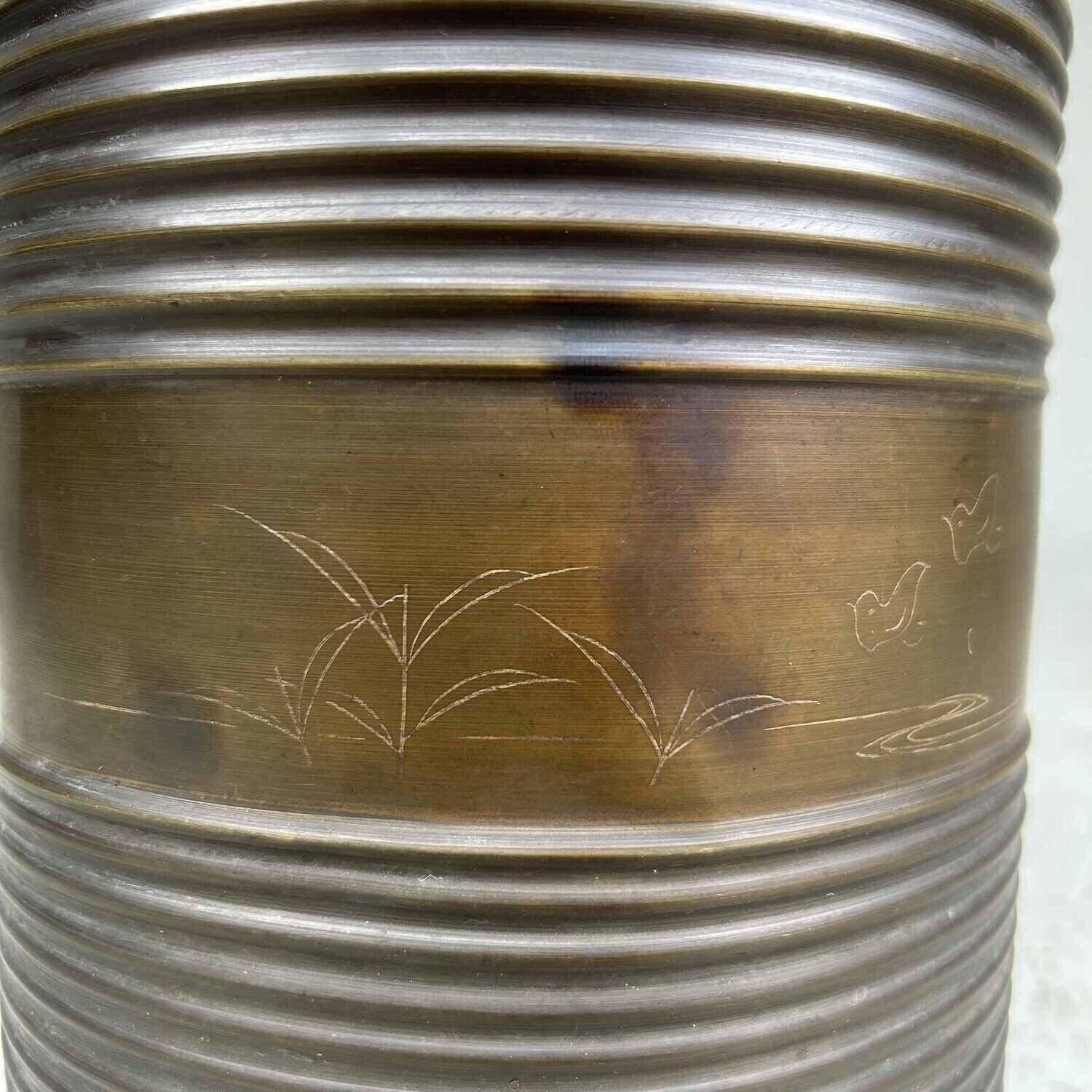 Copper Hibachi with palm/bird decoration, Taishō era (1920s).