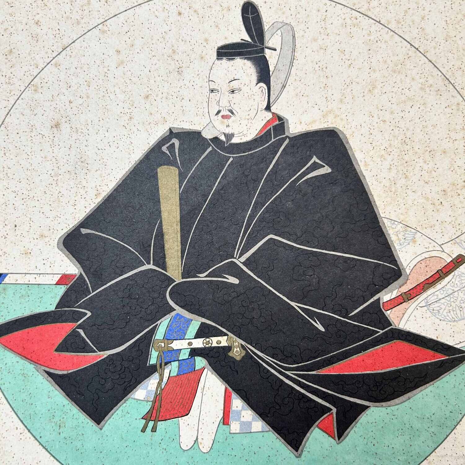 Print of a Samurai warrior on a wooden panel, Shōwa era.