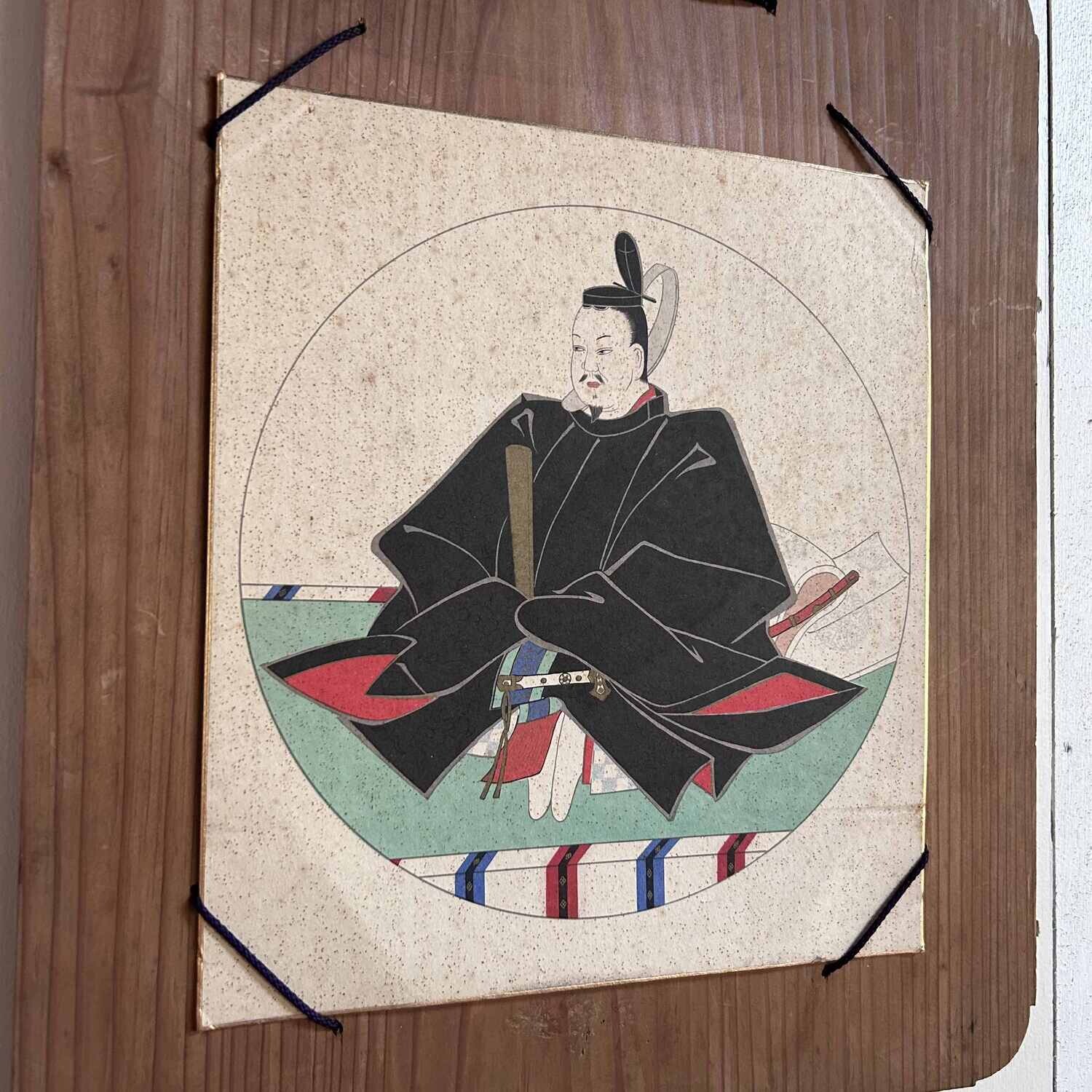 Print of a Samurai warrior on a wooden panel, Shōwa era.