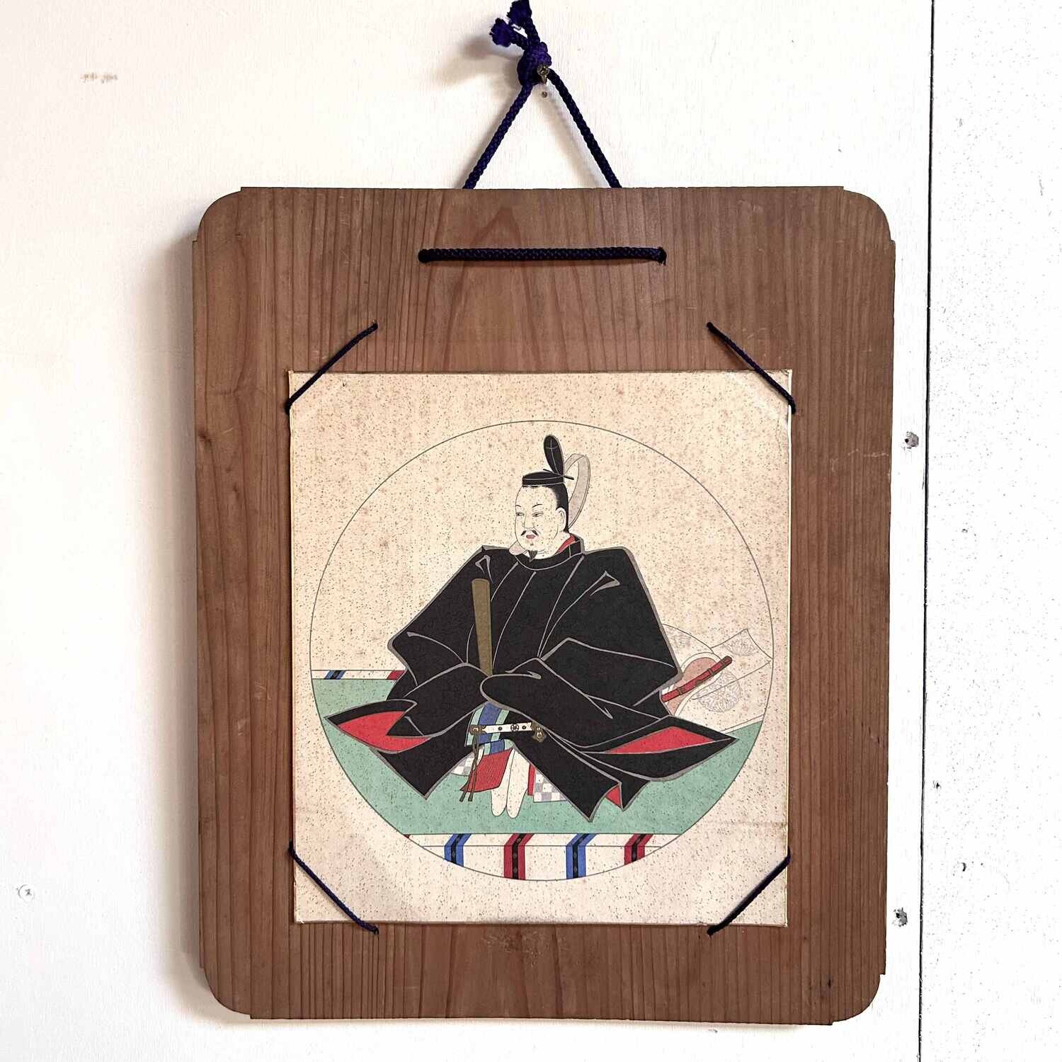 Print of a Samurai warrior on a wooden panel, Shōwa era.