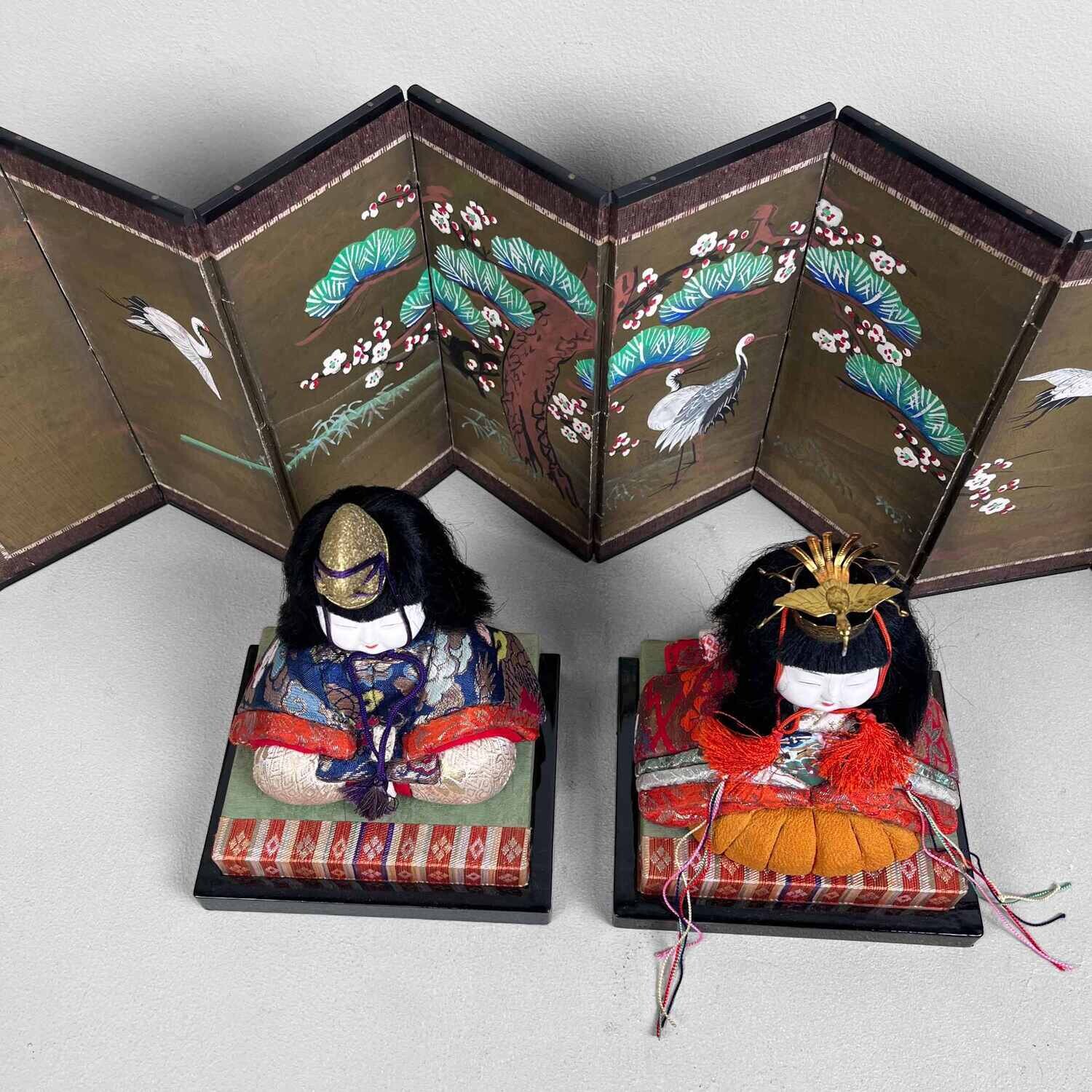 Japanse set Hina-poppen ((雛人形) met Byōbu" (屏風) jaren '50