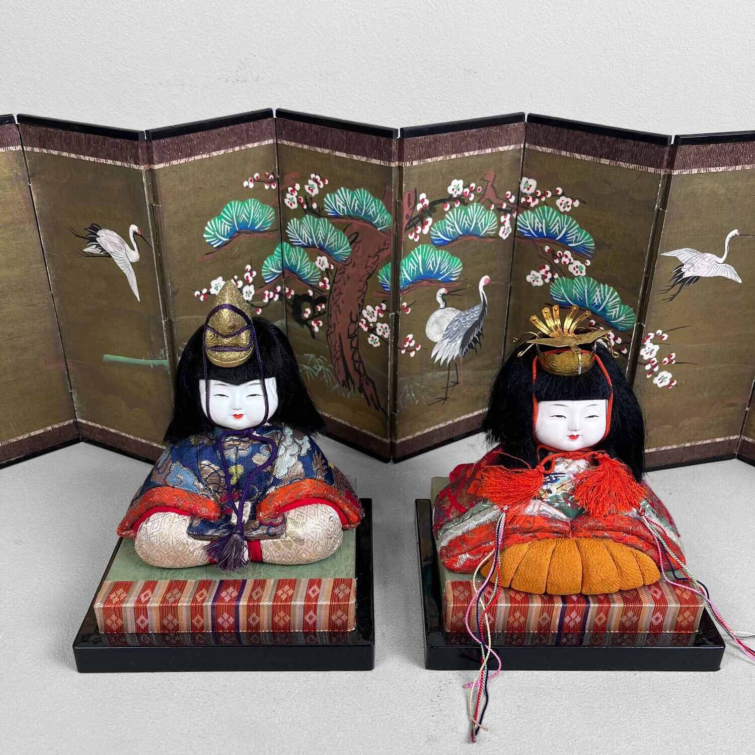 Japanse set Hina-poppen ((雛人形) met Byōbu" (屏風) jaren '50