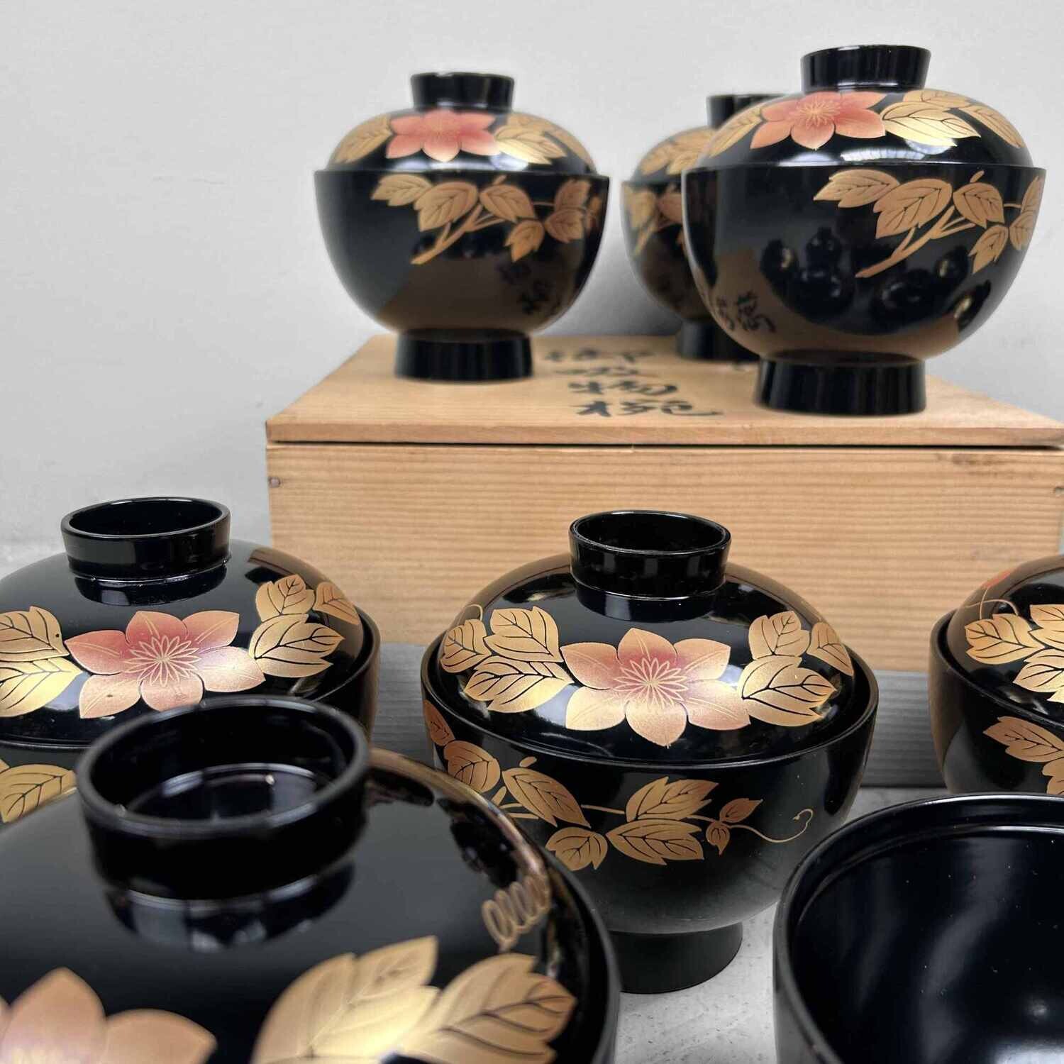 Set of 10 Japanese Lacquerware Rice Bowls (漆器のお椀)