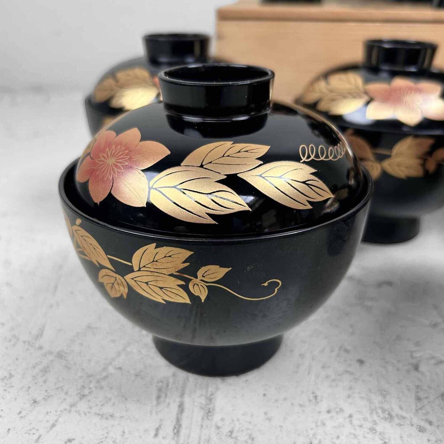 Set of 10 Japanese Lacquerware Rice Bowls (漆器のお椀)