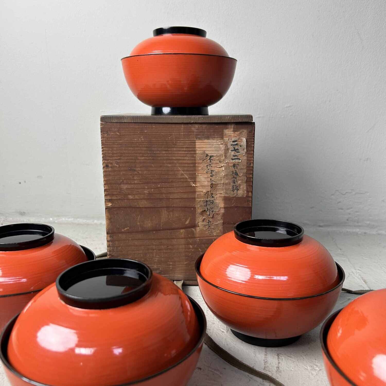 Set (5) Antieke Urushi Maki-e Owan (お椀) Meiji-periode