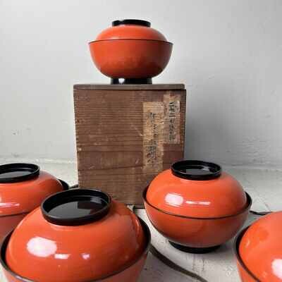 Set (5) Antieke Urushi Maki-e Owan (お椀) Meiji-periode