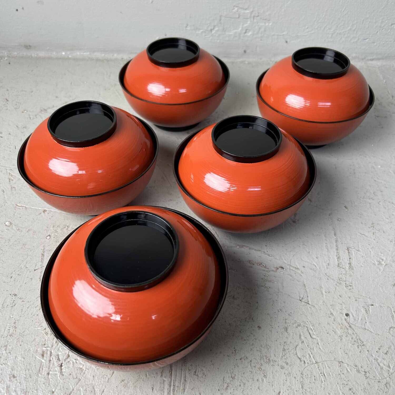 Set (5) Antieke Urushi Maki-e Owan (お椀) Meiji-periode