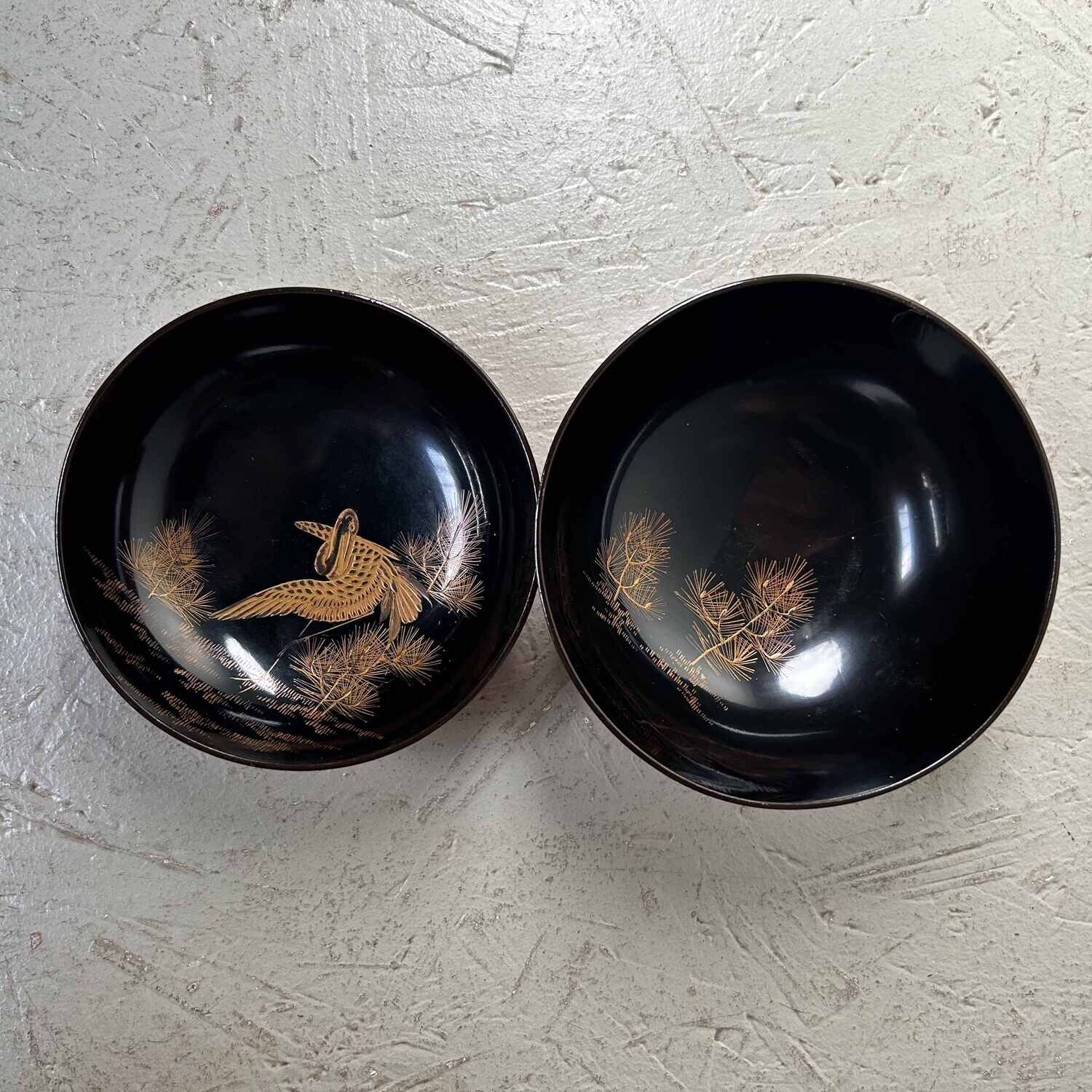 Set (5) Antieke Urushi Maki-e Owan (お椀) Meiji-periode