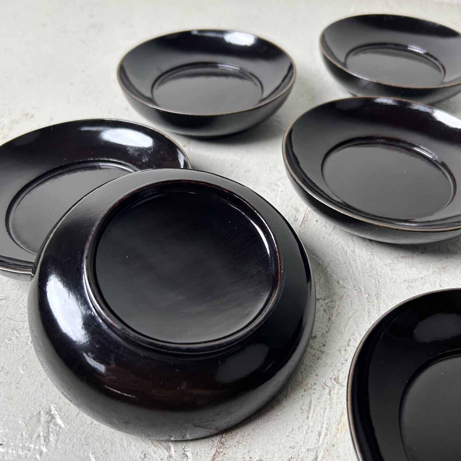 Japanse Utsuwa (器) Lakwerk Houten borden set (6) Meiji-periode