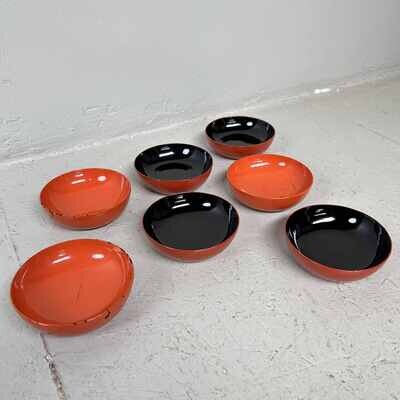 Set of 7 Urushi Japanese Wooden Bowls, Meiji Era
