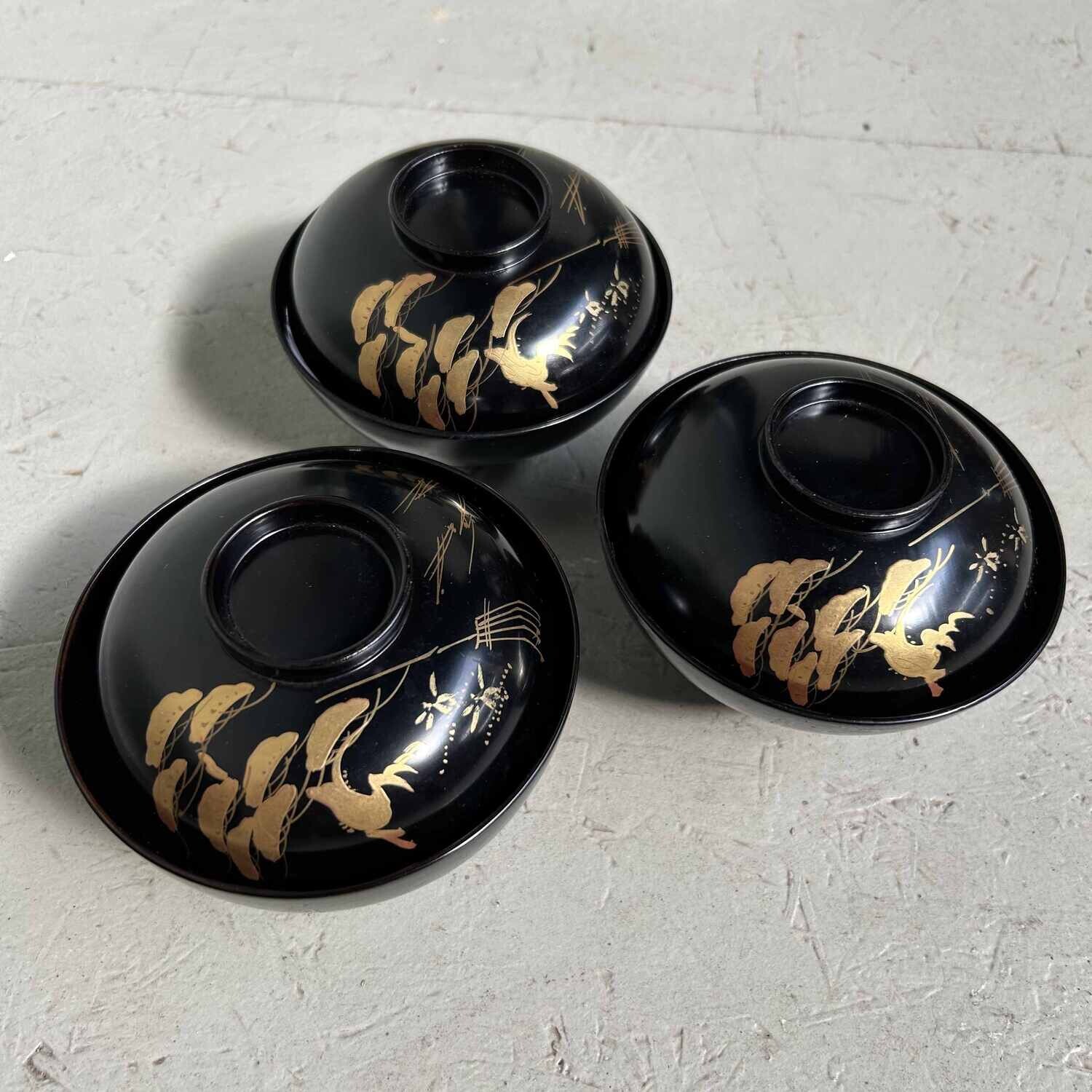Set of (3) Urushi Maki-e Rice Bowls, Japan (1912-1926)
