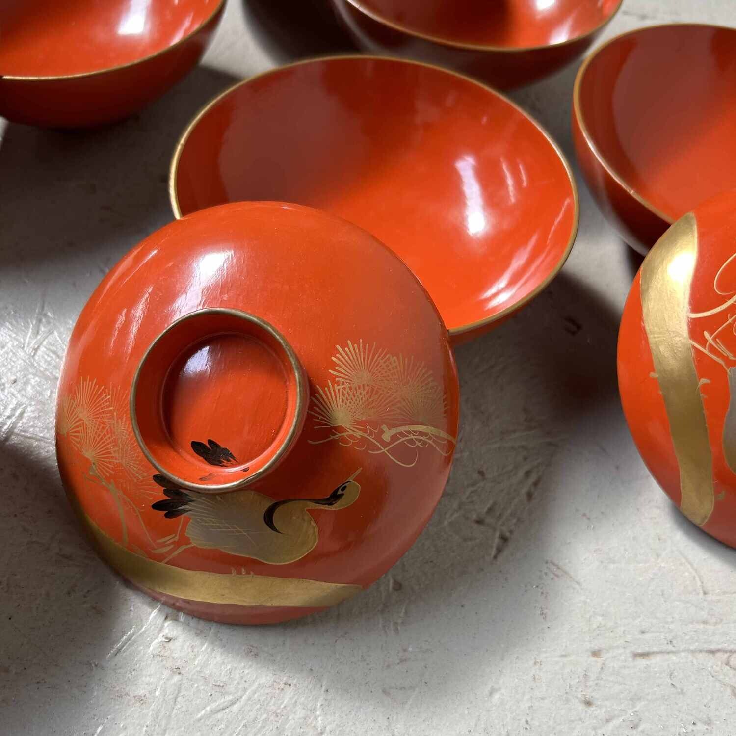 Urushi Maki-e Rice Bowl 'Crane' Japan (1912-1926)