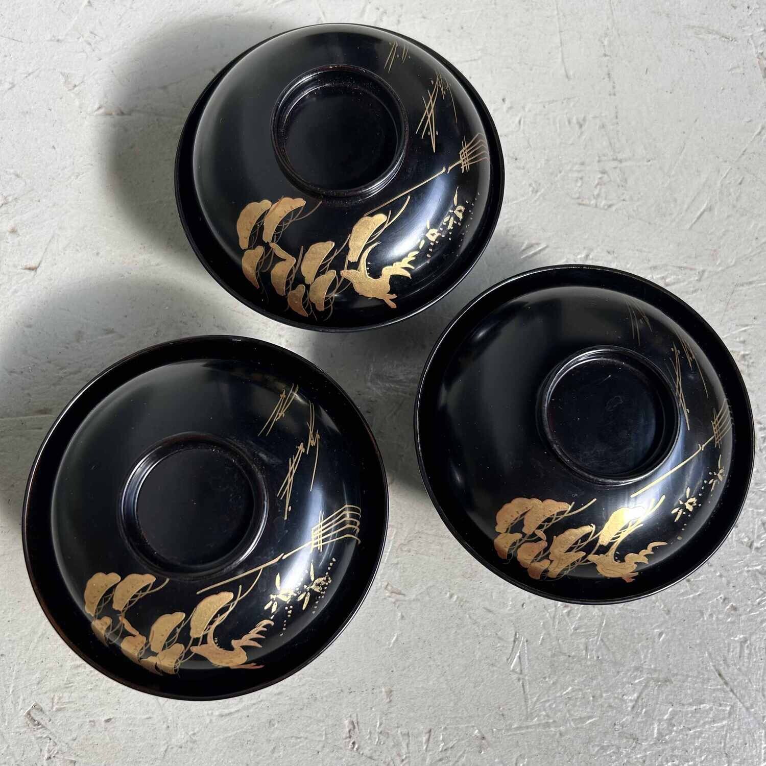 Set of (3) Urushi Maki-e Rice Bowls, Japan (1912-1926)