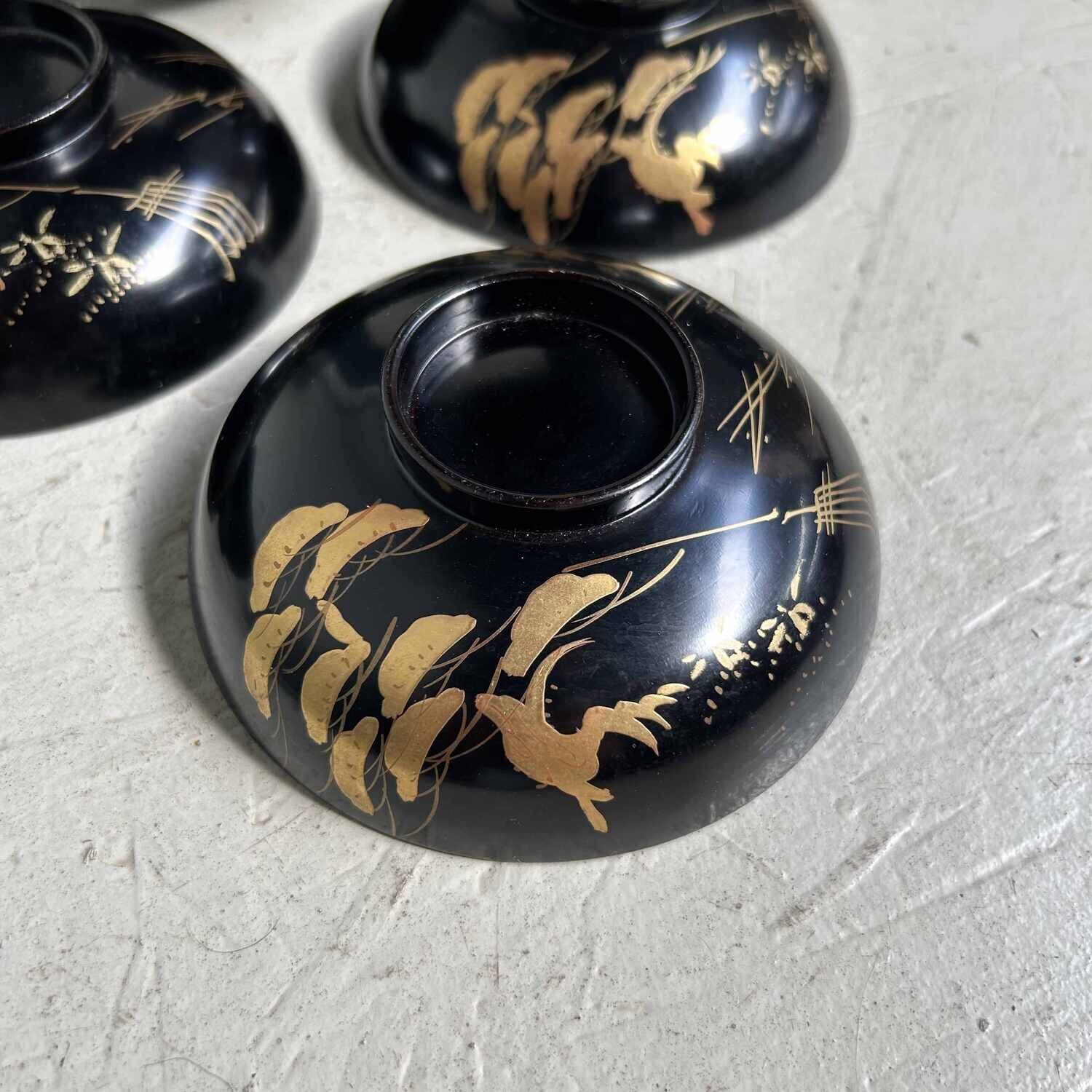 Set of (3) Urushi Maki-e Rice Bowls, Japan (1912-1926)