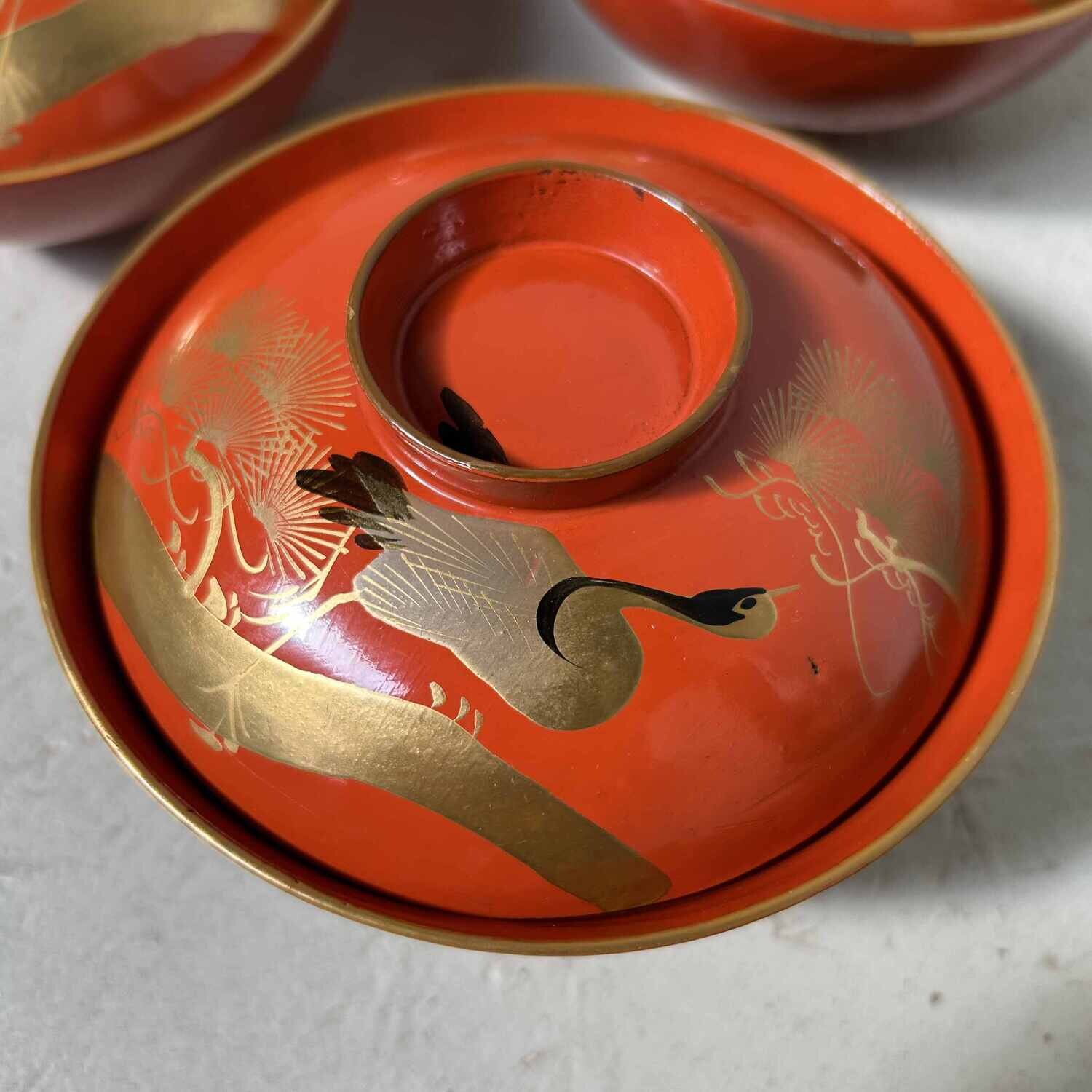 Urushi Maki-e Rice Bowl 'Crane' Japan (1912-1926)