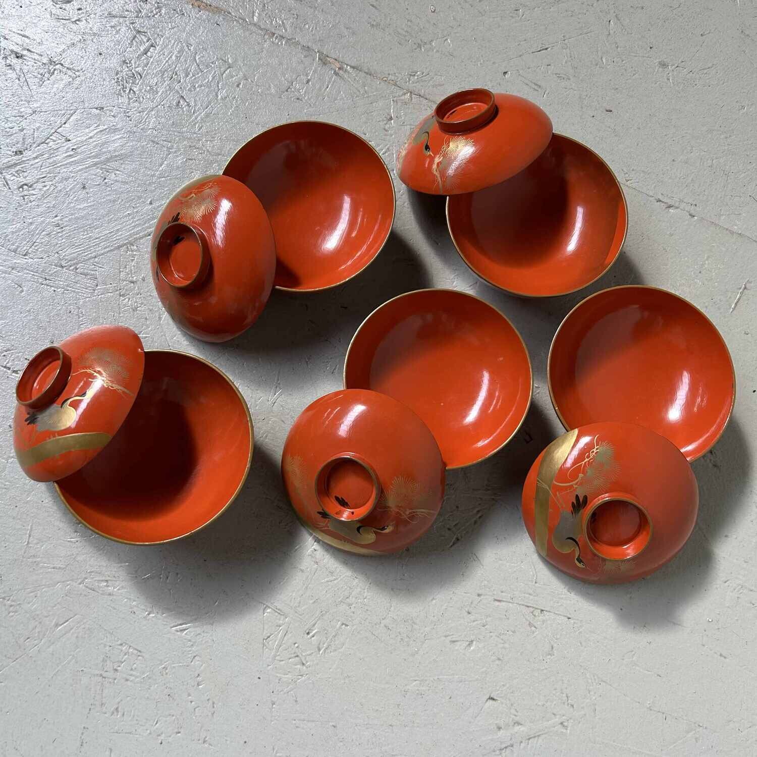 Urushi Maki-e Rice Bowl 'Crane' Japan (1912-1926)