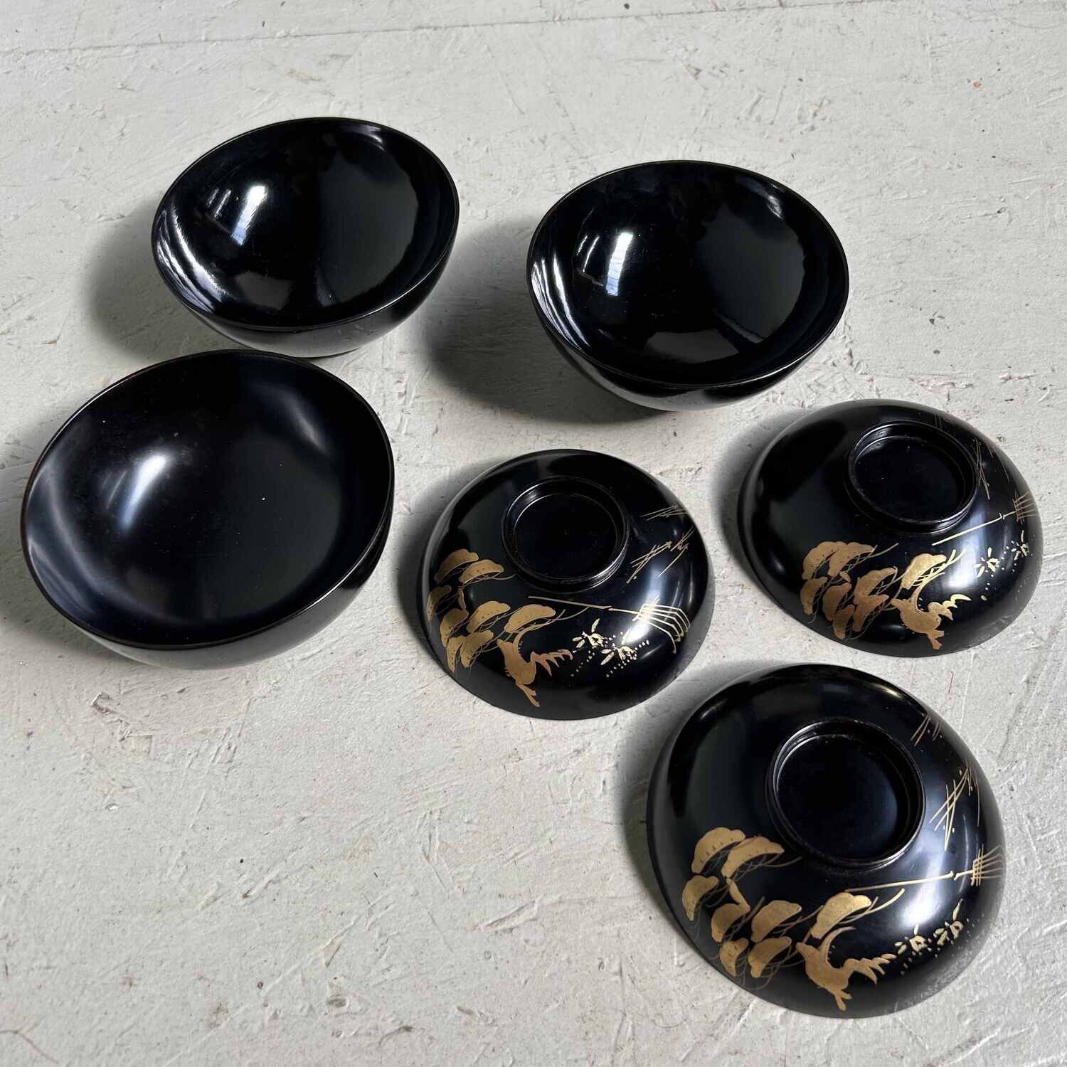 Set of (3) Urushi Maki-e Rice Bowls, Japan (1912-1926)