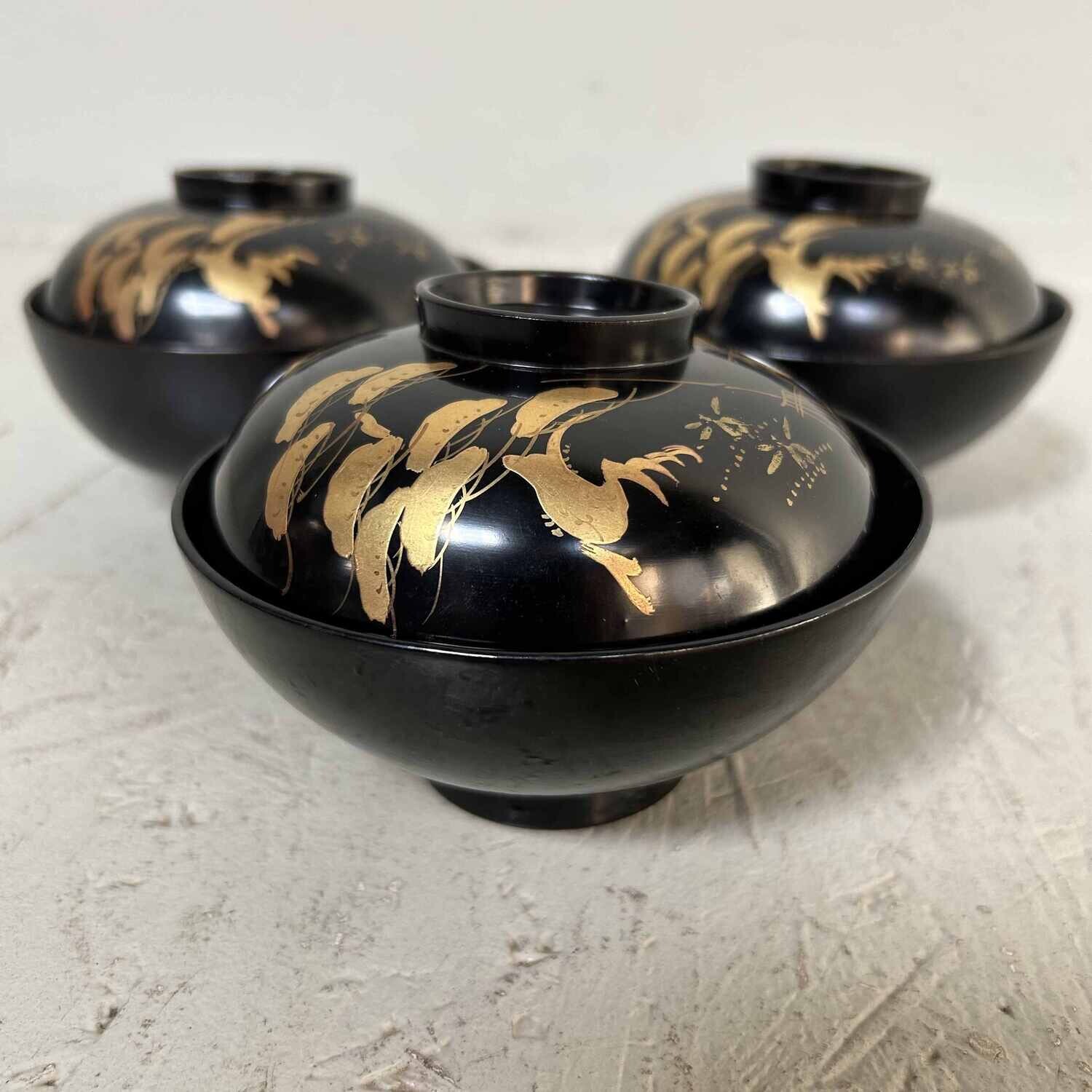 Set of (3) Urushi Maki-e Rice Bowls, Japan (1912-1926)