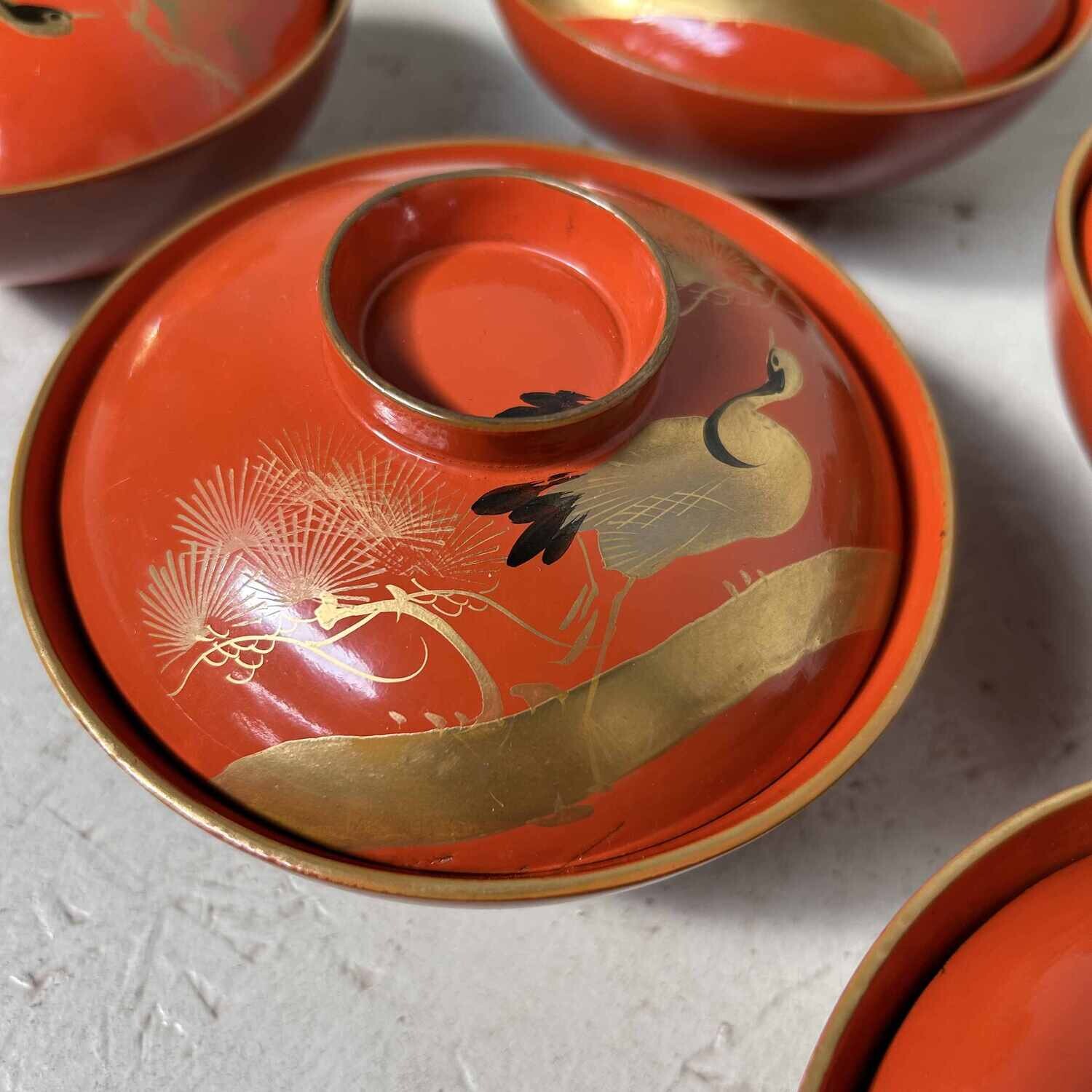 Urushi Maki-e Rice Bowl 'Crane' Japan (1912-1926)