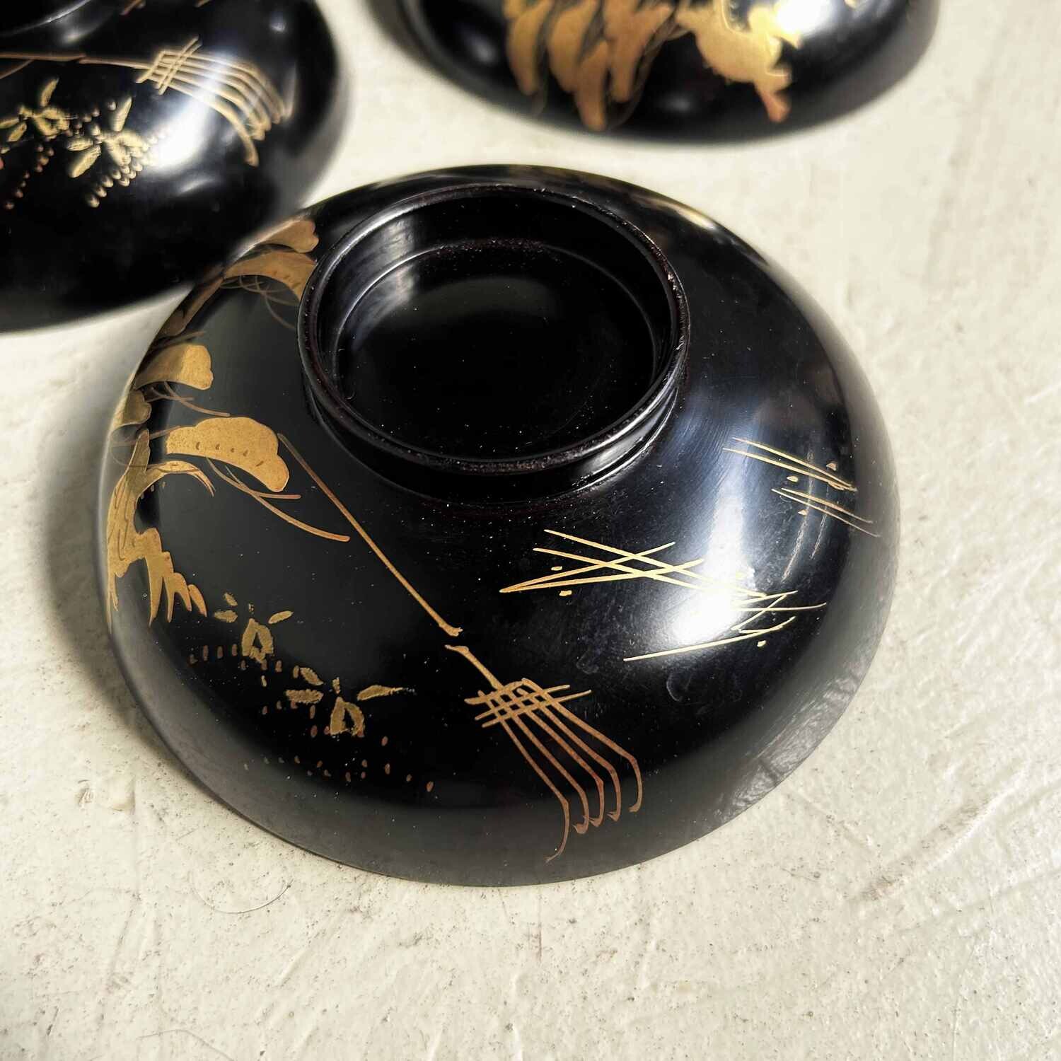 Set of (3) Urushi Maki-e Rice Bowls, Japan (1912-1926)