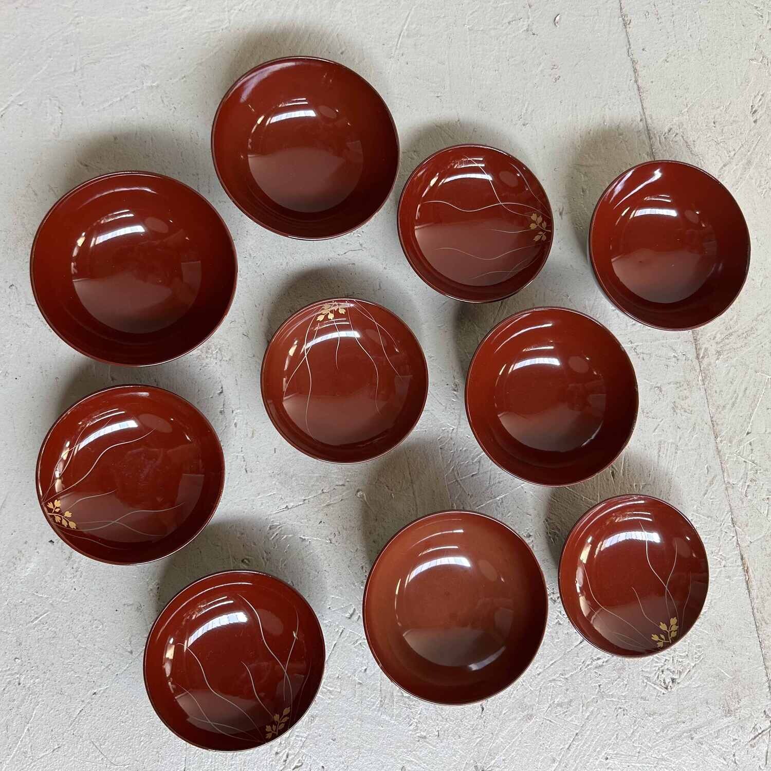 Urushi Maki-e Rice Bowls, Japan, Shōwa period.