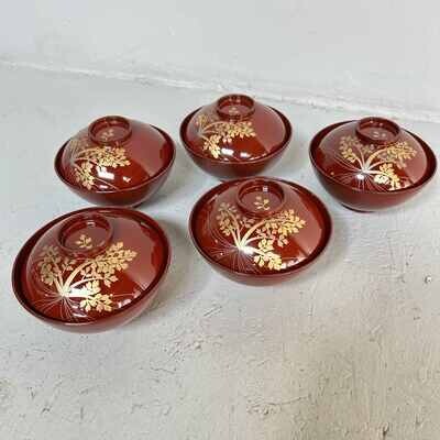 Urushi Maki-e Rice Bowls, Japan, Shōwa period.