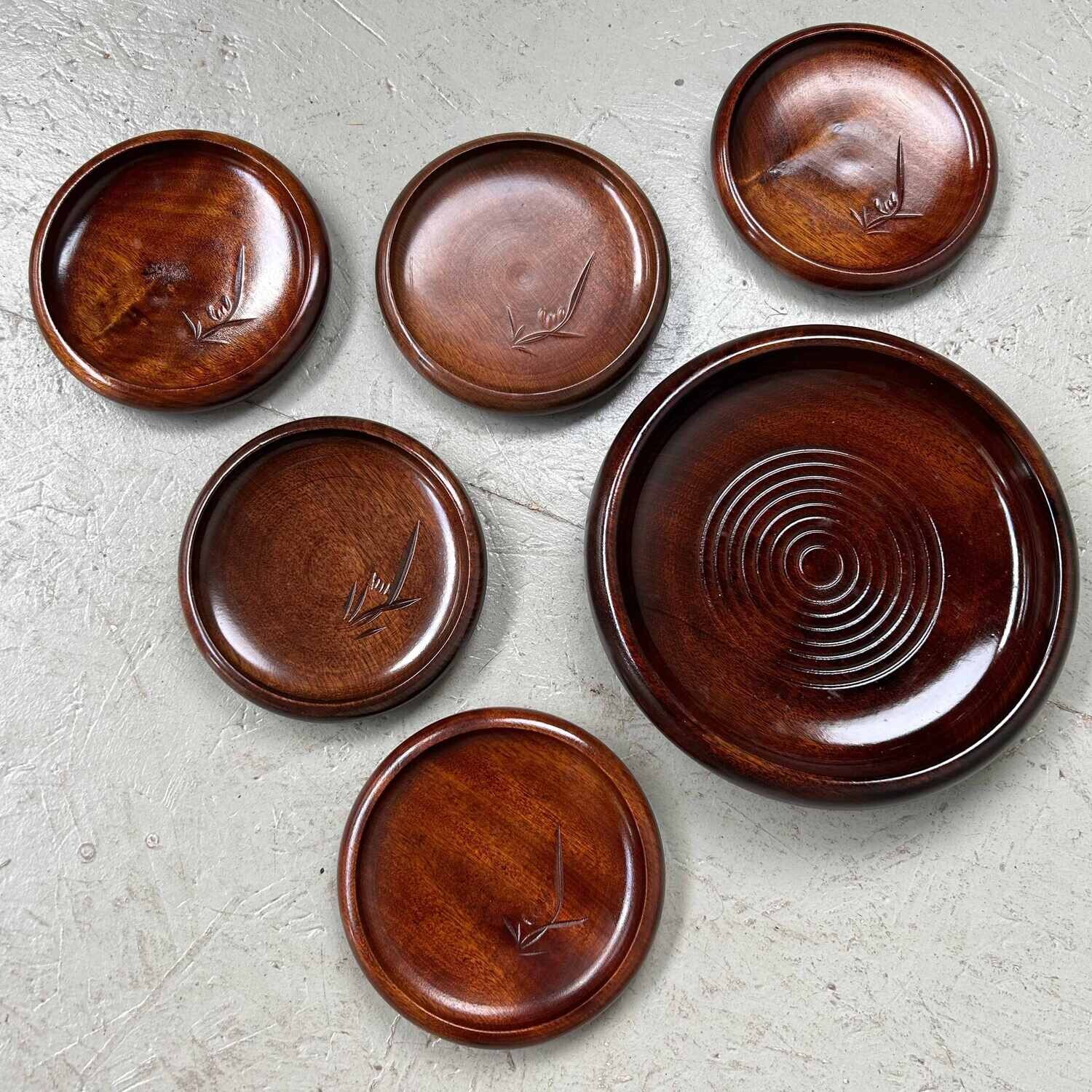 Wooden (トチノキ) Serving plate set from Japan, 1950s-1960