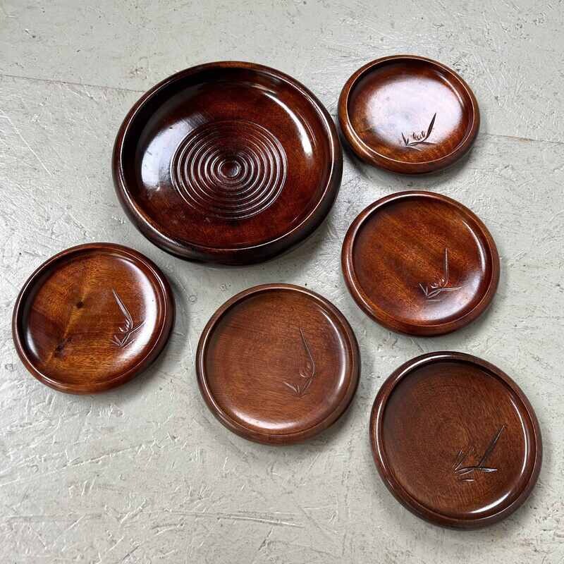 Wooden (トチノキ) Serving plate set from Japan, 1950s-1960