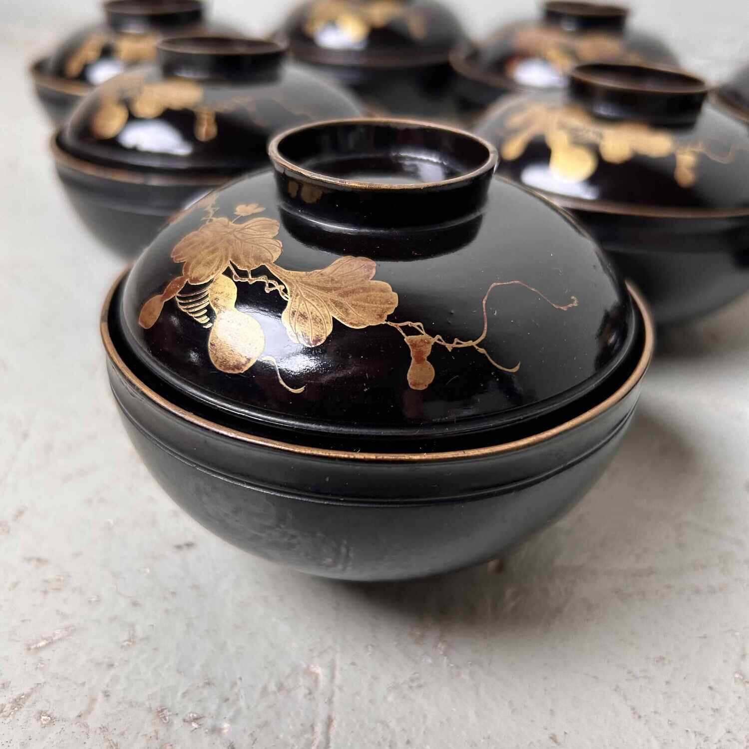 Urushi Maki-e Rijstkom met deksel Japan Taishō [大正](1912-1926)