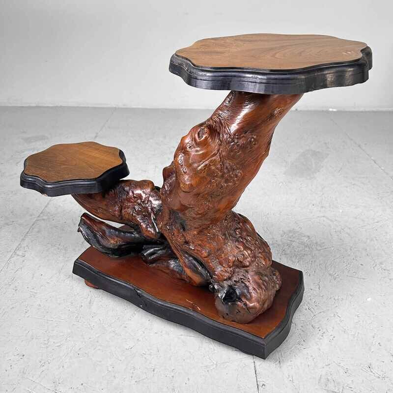 Japanese Burl Wood Plant Stand from the Taishō Period.