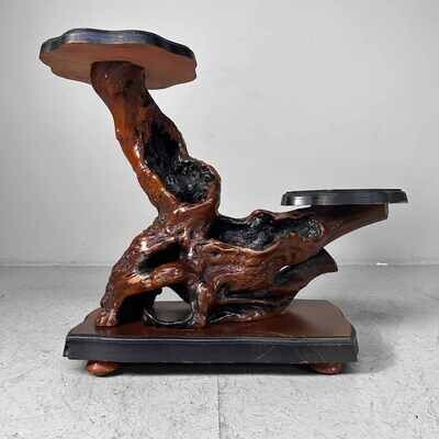 Japanese Burl Wood Plant Stand from the Taishō Period.