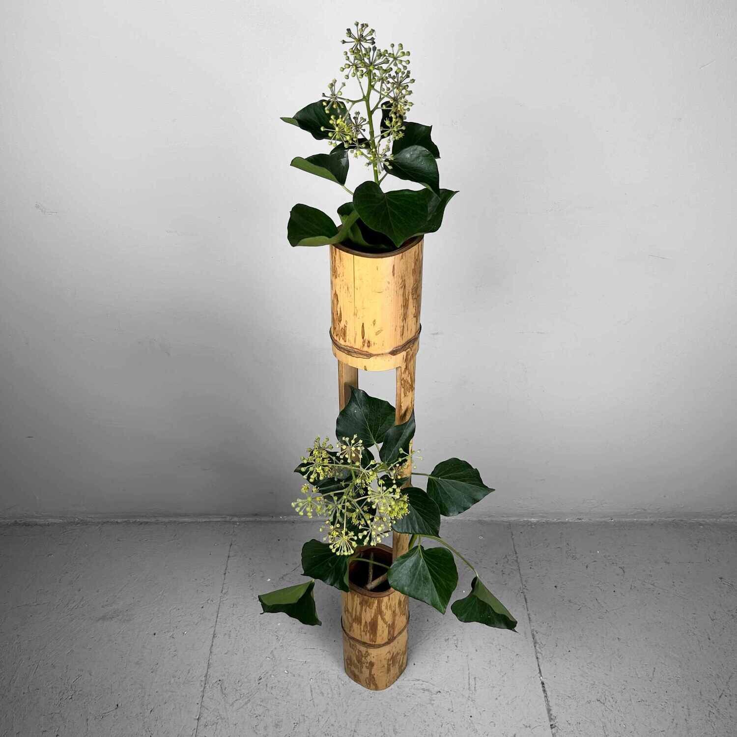Mid Century Bamboo Ikebana 'Ni-Ju-Giri' Vase, Circa 1950s, Japan